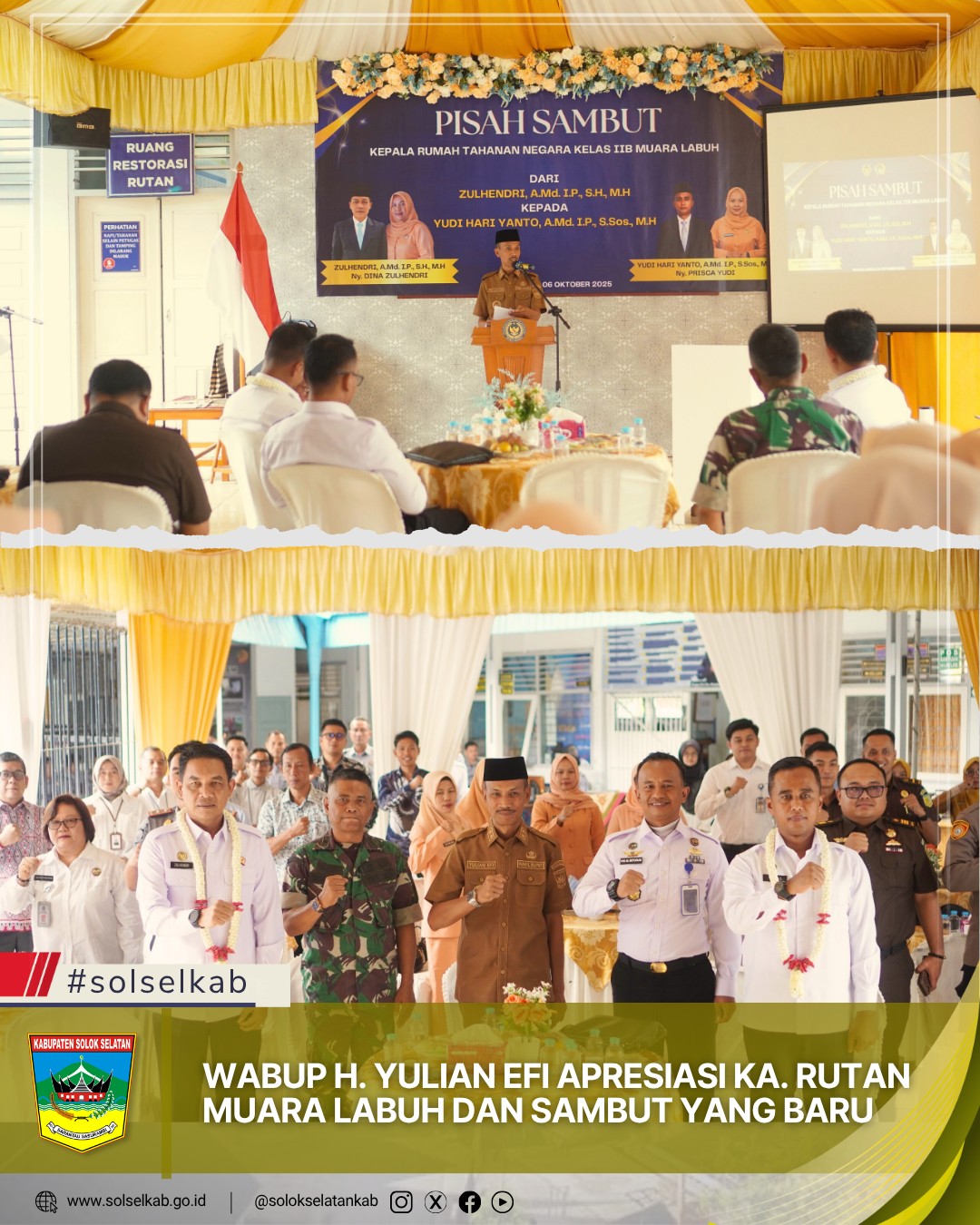 Wabup H. Yulian Efi Apresiasi Ka. Rutan Muara Labuh dan Sambut yang Baru