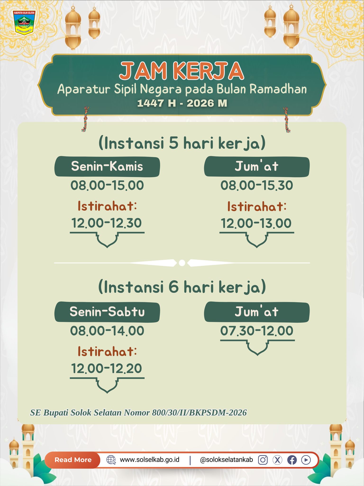 Jam kerja ASN Pemerintah Kabupaten Solok Selatan