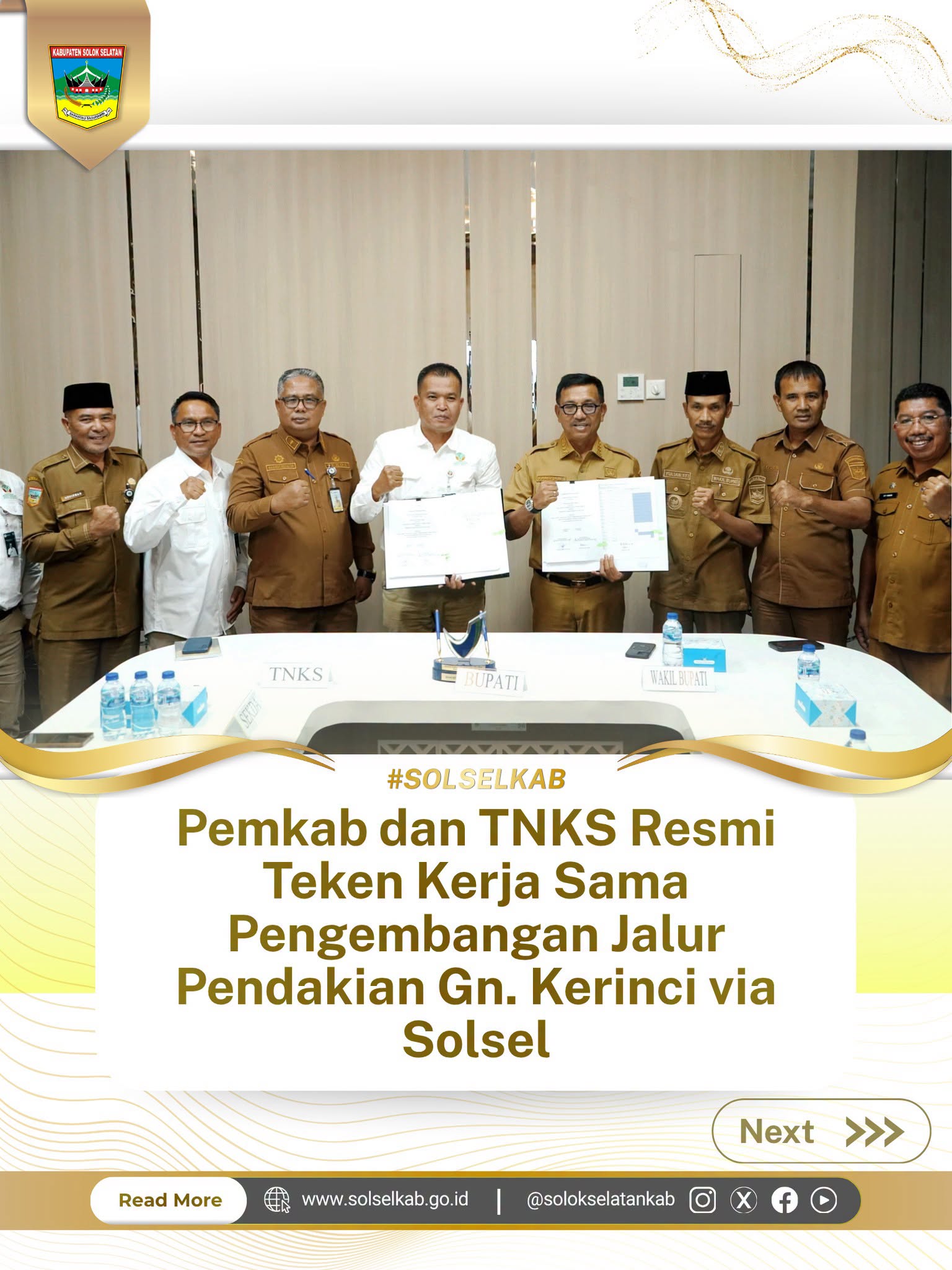 Pemkab dan TNKS Resmi Teken Kerja Sama Pengembangan Jalur Pendakian Gn. Kerinci via Solsel